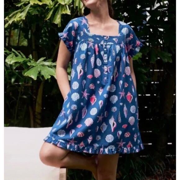 Print Fresh Womens Shoreline Dress Pintuck Beachcomber XL Blue Ruffle Hem - Picture 1 of 10